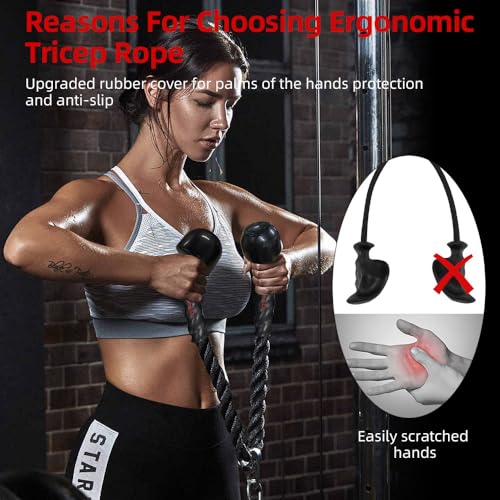 Diaomao Tricep Rope with Upgraded Rubber Handles,35 Inch Tricep Pull Down Rope for Cable Machine, Greater Range of Motion, Triceps Rope Cable Attachment for Gym, Home, Easy to Grip, Non-Slip - Image 4