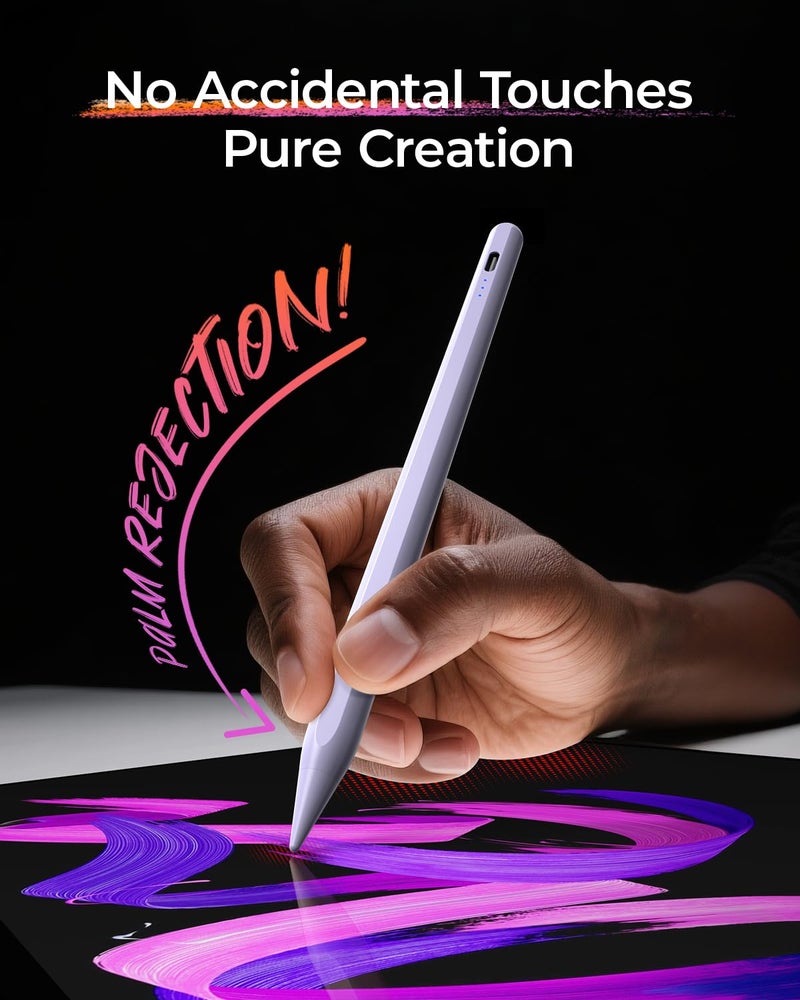 JAMJAKE قلم ستايلس لجهاز iPad الجيل 10 و11، قلم رقمي لجهاز Apple iPad (2018-2025)، قلم حساس للزاوية متوافق مع iPad Pro 11/12.9/M4، iPad 6-11، iPad mini 5/6، iPad Air 3/4/5/M2/M3 - بنفسجي - Image 4