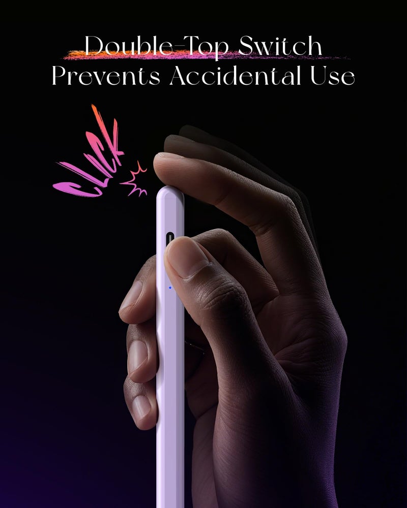 JAMJAKE قلم ستايلس لجهاز iPad الجيل 10 و11، قلم رقمي لجهاز Apple iPad (2018-2025)، قلم حساس للزاوية متوافق مع iPad Pro 11/12.9/M4، iPad 6-11، iPad mini 5/6، iPad Air 3/4/5/M2/M3 - بنفسجي - Image 5