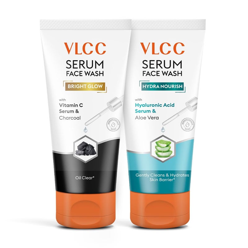 VLCC Vitamin C Charcoal Serum Facewash 150 ml for Oil Control Brightening for AM with Free Hyaluronic Acid Aloe Vera Serum Facewash 150 ml to Strengthen Skin Barrier for PM B1G1 - Image 1