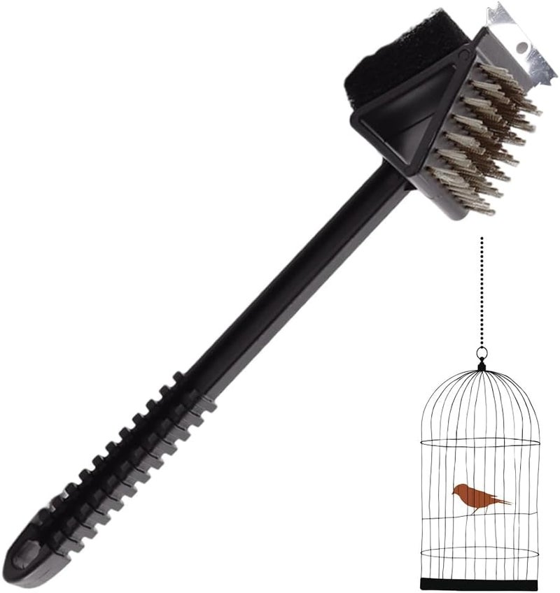 KASTWAVE Elegant upgraded practical design 3-in-1 Bird Cage Cleaning Brush, Multi-Function Bird Droppings Cleaner, Scraper and Scrub Pad in One Tool, Black, Steel and Plastic, 0.16 kg Fixed & portable compatible - Image 1