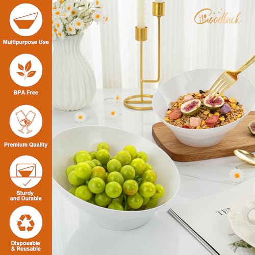 Goodluck 5 Pack White Plastic Serving Bowls for Party 20 OZ Angled Disposable Serving Bowls for Wedding Party Chip Candy Salad Fruit - Image 3