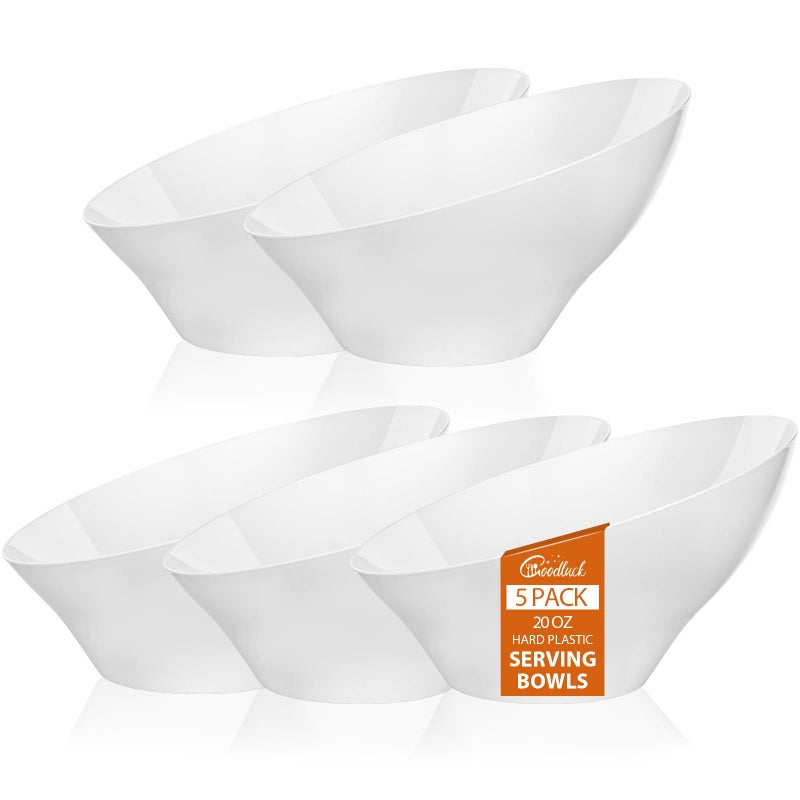 Goodluck 5 Pack White Plastic Serving Bowls for Party 20 OZ Angled Disposable Serving Bowls for Wedding Party Chip Candy Salad Fruit - Image 2