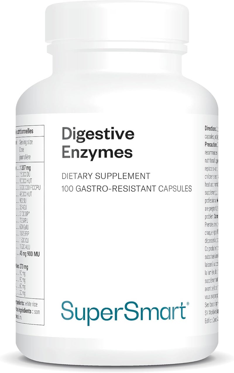 SuperSmart Digestive Enzymes Enzymes Fenugreek 15 Digestive Enzymes Ideal Against Bloating and Gas Improves Lactose Digestion Vegan 100 DrCaps SuperSmart - Image 1