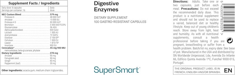 SuperSmart Digestive Enzymes Enzymes Fenugreek 15 Digestive Enzymes Ideal Against Bloating and Gas Improves Lactose Digestion Vegan 100 DrCaps SuperSmart - Image 3