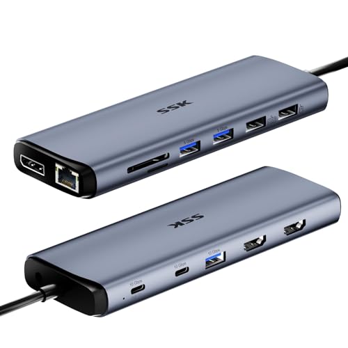 SSK 8K USB C Dock for Thunderbolt Laptop, MacBook Docking Station 3 Monitors,10Gbps USB C Hub Dual HDMI, Displayport, Ethernet,100W PD, Mic/Audio, USB C&A 3.2 Gen 2 Port for iPhone 15/Mac/Lenovo - Image 1