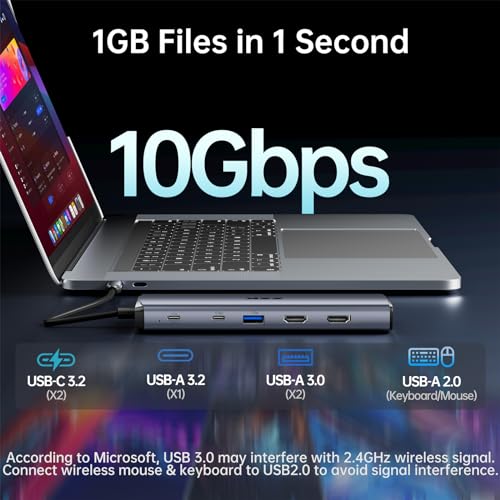 SSK 8K USB C Dock for Thunderbolt Laptop, MacBook Docking Station 3 Monitors,10Gbps USB C Hub Dual HDMI, Displayport, Ethernet,100W PD, Mic/Audio, USB C&A 3.2 Gen 2 Port for iPhone 15/Mac/Lenovo - Image 5