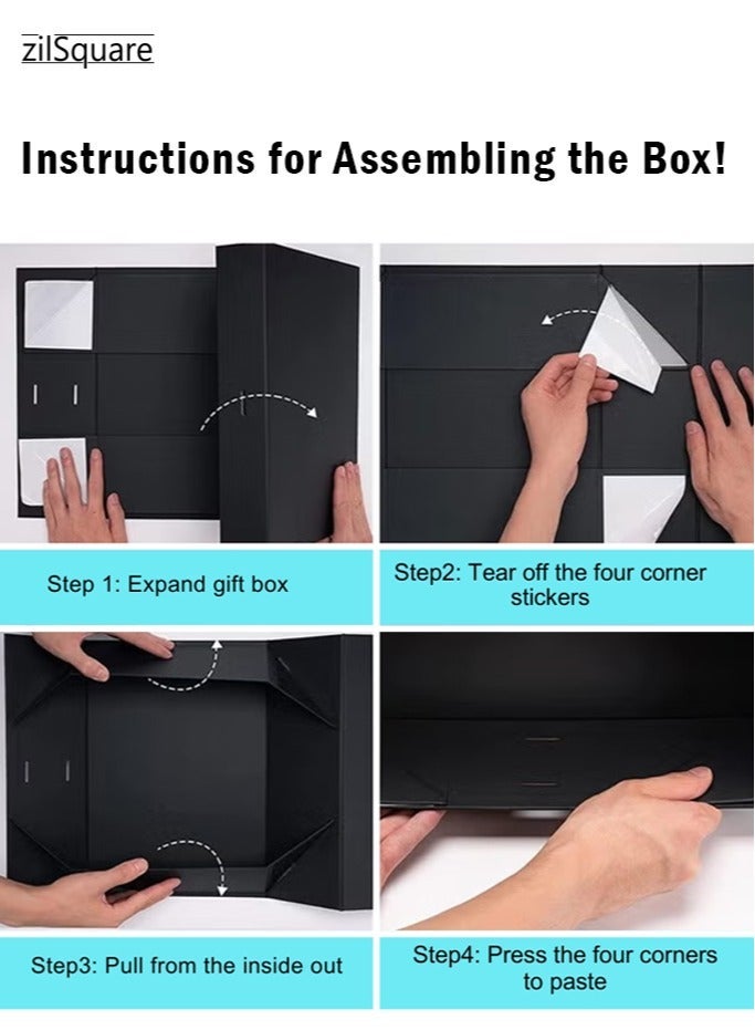 zilSquare Luxury Black Gift Box with Bag, Magnetic Lid Closure 32x20x10cm – Large Elegant Empty Gift Packaging Box with Ribbon Bag for Men & Women | Premium Reusable Gift Box for Birthday, Wedding, Eid, Valentine, Christmas & Parties - Image 5