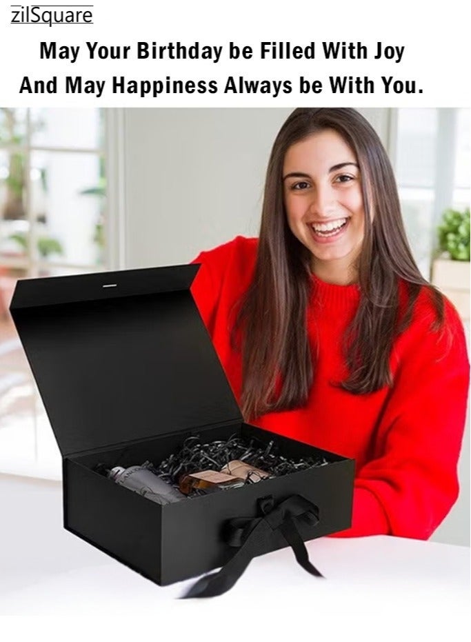 zilSquare Luxury Black Gift Box with Bag, Magnetic Lid Closure 32x20x10cm – Large Elegant Empty Gift Packaging Box with Ribbon Bag for Men & Women | Premium Reusable Gift Box for Birthday, Wedding, Eid, Valentine, Christmas & Parties - Image 3