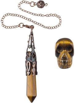 rockcloud Rockcloud Energy Crystal Point Pendulum & Healing Stone Human Reiki Skull Figurine Meditation Kits for Dowsing Divination, Tiger's Eye Stone 