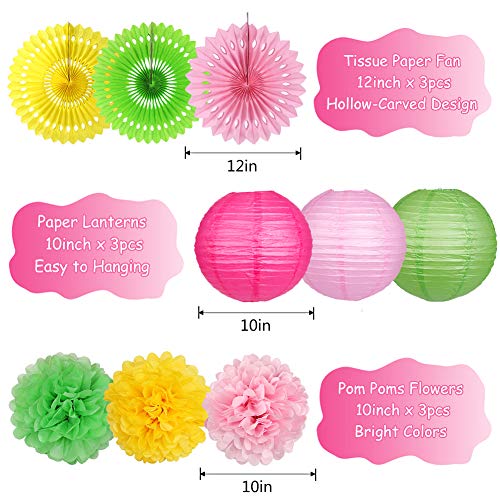 YUNXUAN Flamingo Party Supplies, Hawaiian Party Decorations Flamingo and Pineapple Honeycomb Ball Paper Lanterns Paper Fans Pom poms Flowers for Birthday Luau Tropical Bachelorette Party - Image 3