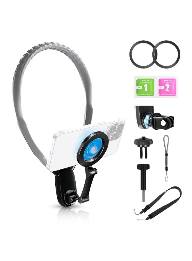 ZORBES® Magnetic Neck Mount for Phones, Neck Cell Phone Holder for POV Video Vlog Recording, Multi-Angle Adjustable, Phone Neck Holder Chest Stand Strap with iPhone 15 14 13 12, Android, GoPro - Image 1