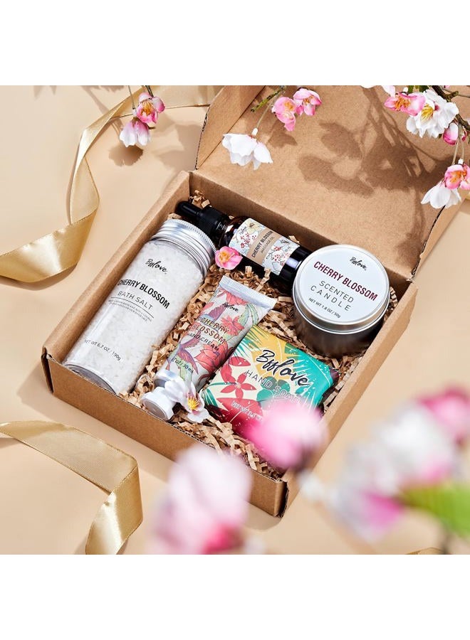 Generic Gifts for Women BFFLOVE Gift Set for Women 5pcs Cherry Blossom Spa Set, Birthday Gifts for Women with Massage Oil, Scented Candle, Bath Salts, Hand Cream, Christmas gifts  - Image 2