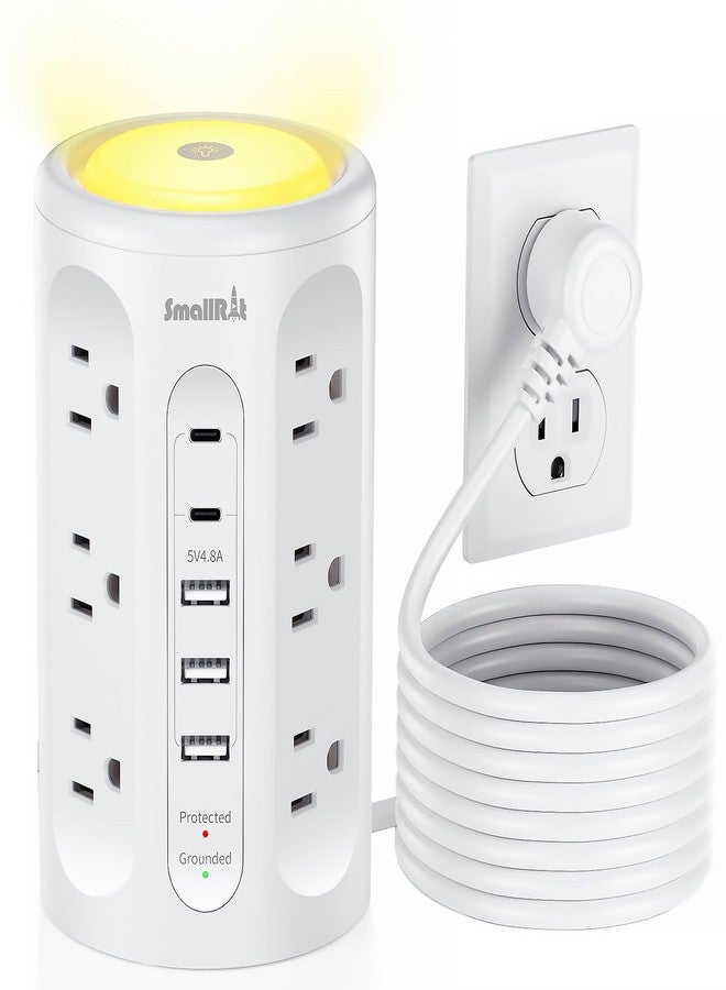 SMALLRT Power Strip Tower with Night Light, Surge Protector Tower with Multiple Outlets (12AC+3A+2C), 10 FT Extension Cord Charging Station for Home, Office, Dorm Essentials (White) - Image 1