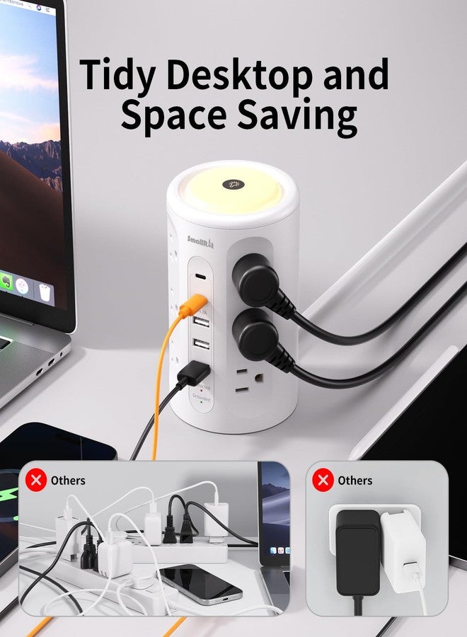 SMALLRT Power Strip Tower with Night Light, Surge Protector Tower with Multiple Outlets (12AC+3A+2C), 10 FT Extension Cord Charging Station for Home, Office, Dorm Essentials (White) - Image 4