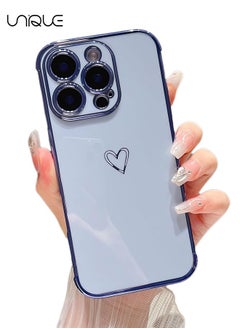 Compatible with iPhone 16 Pro Case，Love Heart Plating Electroplate Elegant Case Camera Protector Soft TPU Shockproof Protective Back Cover iPhone 16 Pro Case - Blue