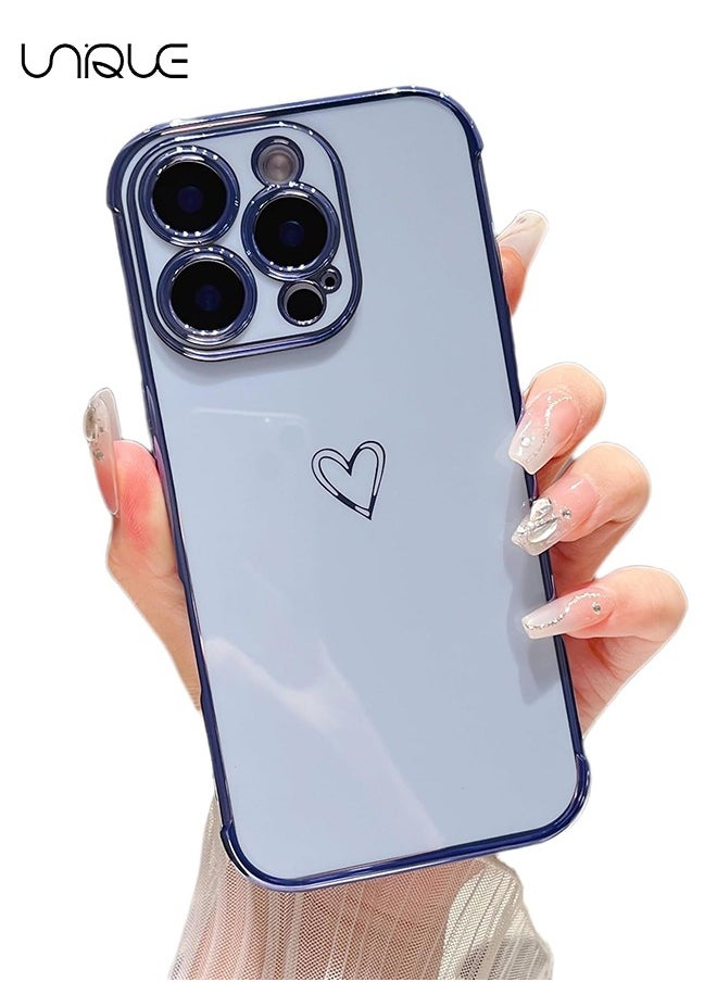 Unique - Compatible with iPhone 16 Pro Case，Love Heart Plating Electroplate Elegant Case Camera Protector Soft TPU Shockproof Protective Back Cover iPhone 16 Pro Case - Blue - Image 1