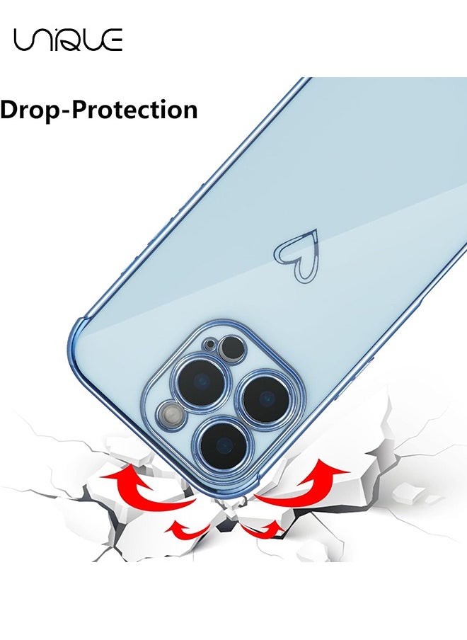 Unique - Compatible with iPhone 16 Pro Case，Love Heart Plating Electroplate Elegant Case Camera Protector Soft TPU Shockproof Protective Back Cover iPhone 16 Pro Case - Blue - Image 1