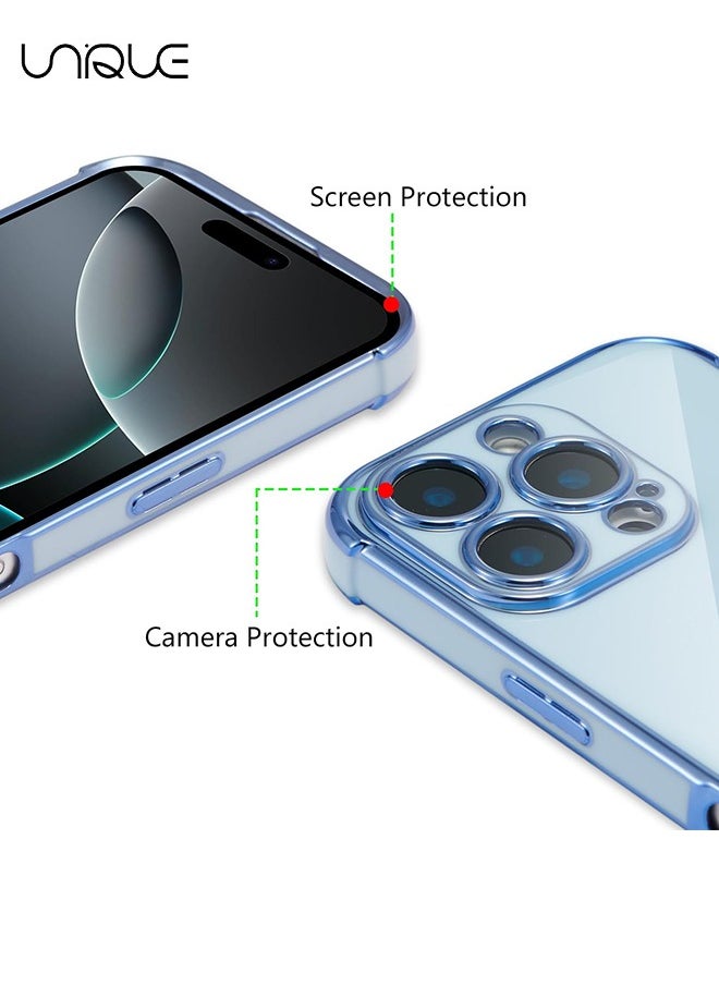 Unique - Compatible with iPhone 16 Pro Case，Love Heart Plating Electroplate Elegant Case Camera Protector Soft TPU Shockproof Protective Back Cover iPhone 16 Pro Case - Blue - Image 1