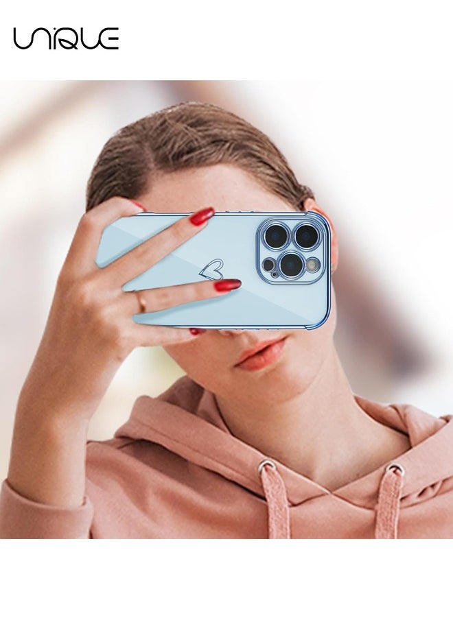 Unique - Compatible with iPhone 16 Pro Case，Love Heart Plating Electroplate Elegant Case Camera Protector Soft TPU Shockproof Protective Back Cover iPhone 16 Pro Case - Blue - Image 1