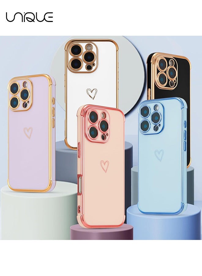 Unique - Compatible with iPhone 16 Pro Case，Love Heart Plating Electroplate Elegant Case Camera Protector Soft TPU Shockproof Protective Back Cover iPhone 16 Pro Case - Blue - Image 1