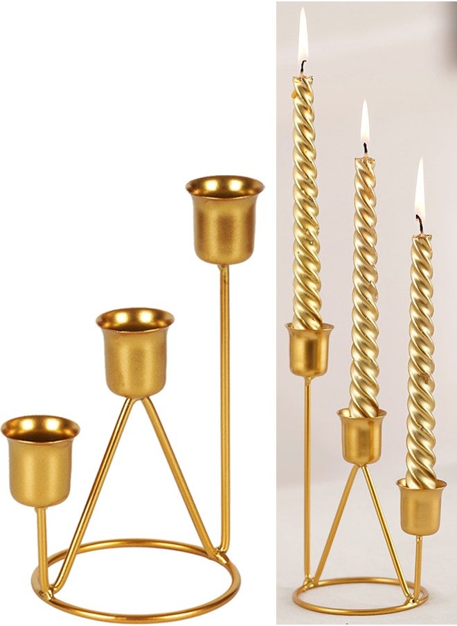 ARNOTEC Modern Gold Metal Candle Holder, 3-Tier Geometric Design for Taper Candles, Elegant Table Decor for Weddings, Dinners, and Home  - Image 1