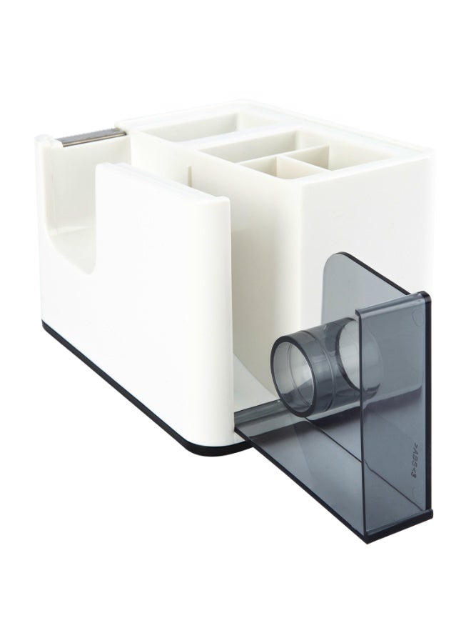 Deli Tape Dispenser with Storage Compartments for Desk Use One Hand Operation - White - Image 2