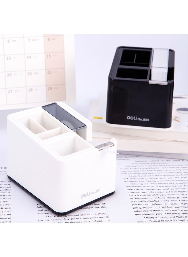 Deli Tape Dispenser with Storage Compartments for Desk Use One Hand Operation - White - Image 4