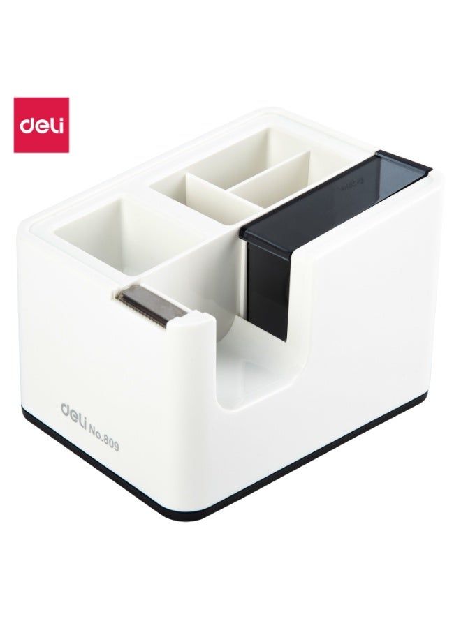 Deli Tape Dispenser with Storage Compartments for Desk Use One Hand Operation - White - Image 1