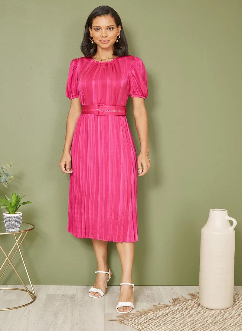 Yumi Belted Pleated Dress