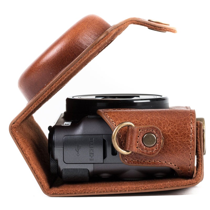 MegaGear MG1177 Canon PowerShot SX740 HS, SX730 HS Ever Ready Genuine Leather Camera Case with Strap - Dark Brown - Image 3