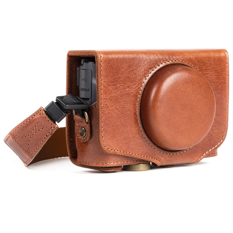 MegaGear MG1177 Canon PowerShot SX740 HS, SX730 HS Ever Ready Genuine Leather Camera Case with Strap - Dark Brown - Image 1