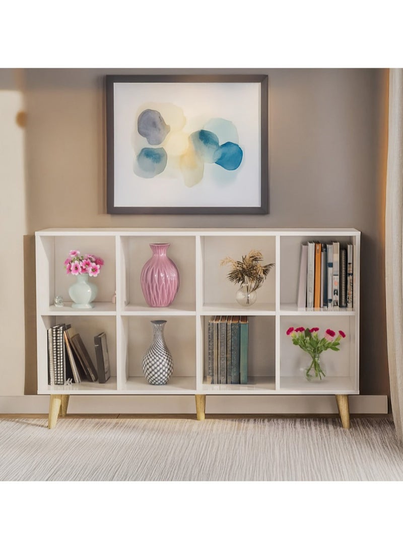 إيه جي دي خزانة كتب خشبية قائمة بذاتها من طبقتين تشتمل على 8 مكعبات مع ارجل بتصميم عصري بسيط أرفف مفتوحة للتخزين، لون أبيض - Image 5