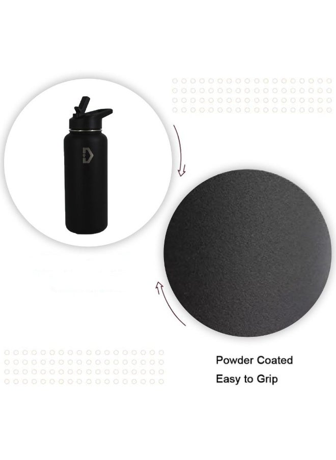 Delivus Insulated Water Bottle Stainless Steel Sports Water Bottle With Wide Mouth & Straw Flip Leak Proof Reusable Hydro Flask Bottle for School & Travel - 32oz Black  - Image 5