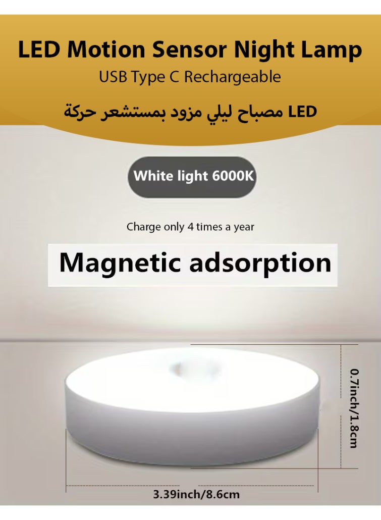 LED Motion Sensor Night Lamp USB Rechargeable, Intelligent Human Sensing Bedside & Desk Lamp – Magnetic Staircase & Wardrobe Light for Bedroom, Home & Dorm - Image 1