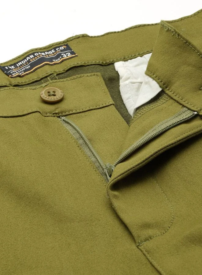 The Indian Garage Co Men Slim Fit Solid Mid-Rise Stretchable Chinos