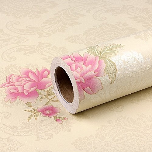 Yifely SimpleLife4U Pink Peony Contact Paper Removable Vinyl Damask Shelf Drawer Liner 17.7 Inches By 9.8 Feet - Image 1
