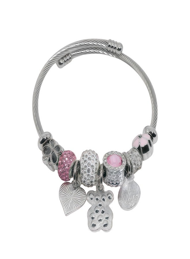 IUULOB Silver Women Bracelets - Adjustable Charm Bracelets for Women Birthday Gifts Favors Titanium Steel Bracelet Bundle Jewelry Kit, One Size, Stainless steel and Alloy, no gemstone - Image 1