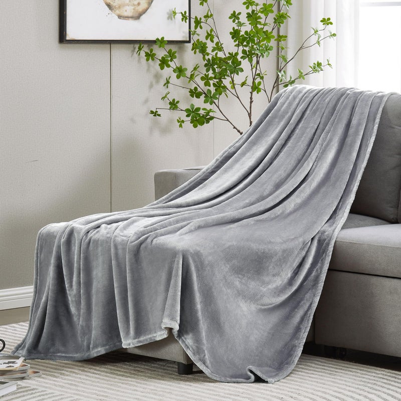 Dreamnine Extra Fleece Fleece رمي بطانية لأريكة الأريكة 50 "× 60" "مزخرفة صلبة خفيفة الوزن مخملية لبطانية كرسي مريحة لهجة أشعث مينكلي بطانية الفانيلا الغامضة لغرفة النوم رمادي - Image 4