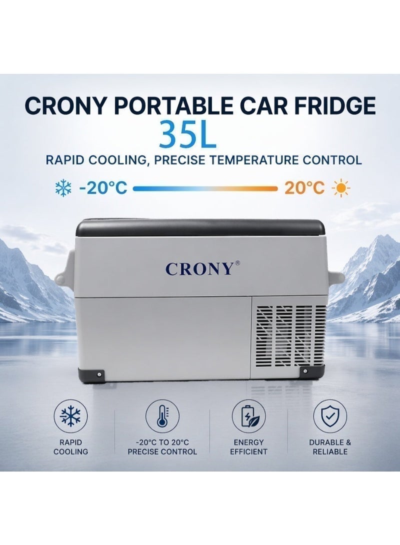 CRONY CF35 Vehicle Cooler/Freezer Box, 37 Quart, 35 Liters, 12/24V + 100-240V Multi-Voltage, Rapid Cooling - 4°F to 68°F, Portable Refrigerator for Outdoor Camping, RV, Truck, and Boat Use - Image 1