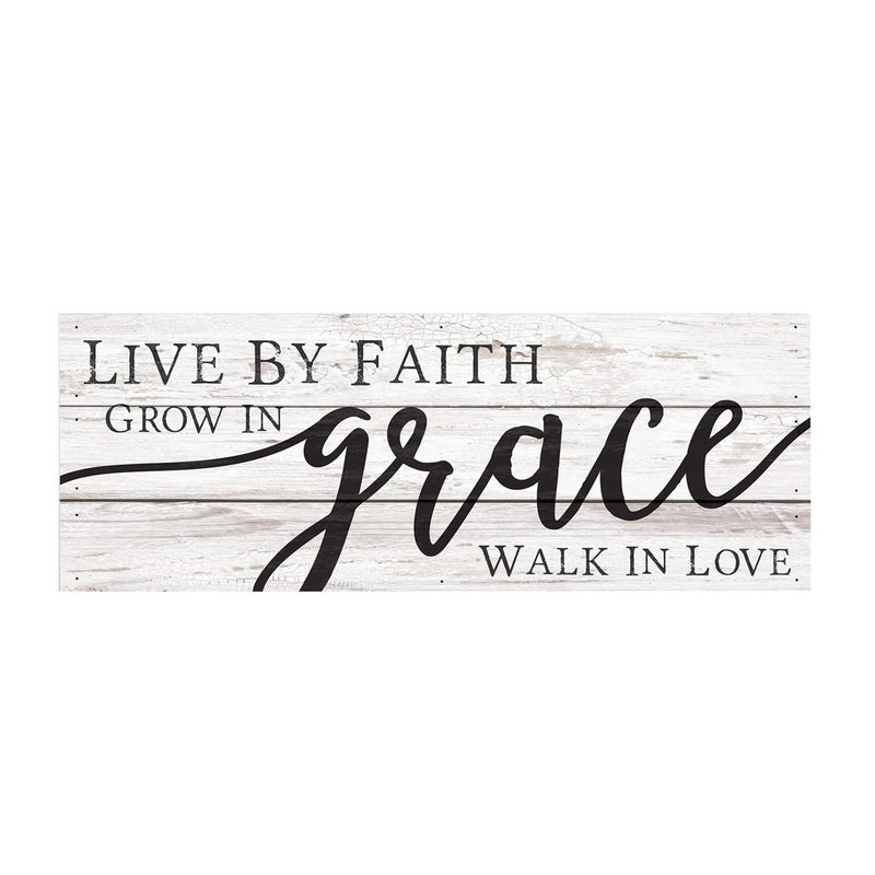 P Graham Dunn Live by Faith Grace Love Whitewash 12 x 45 Solid Wood Boxed Pallet Plaque Sign