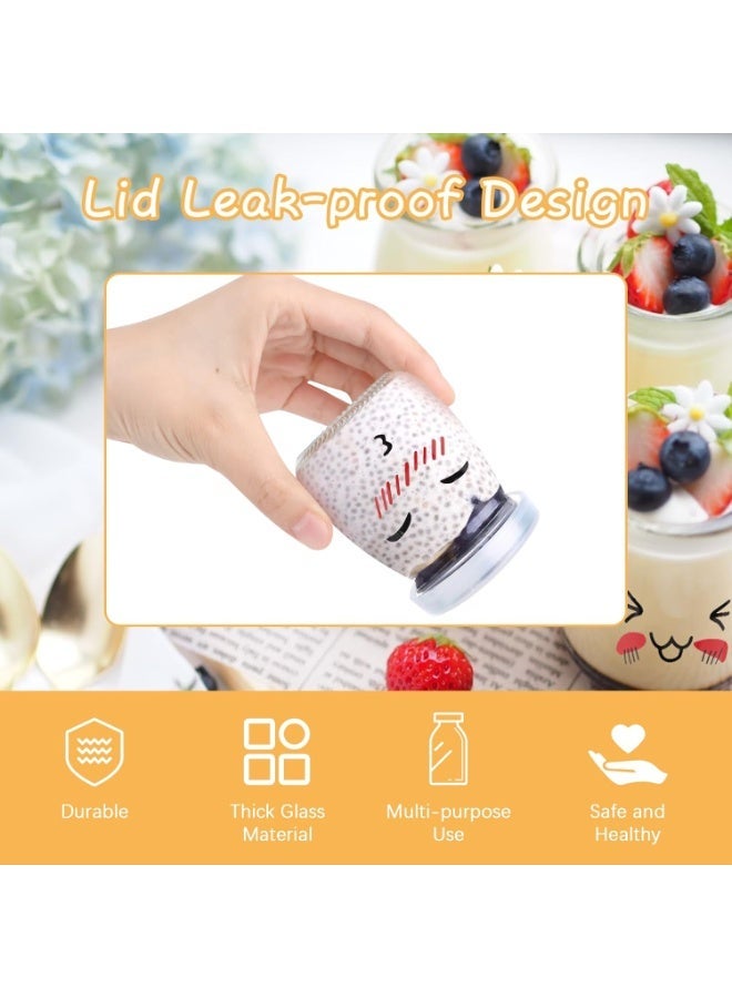 Cartoon Expression Glass Yogurt and Candy Jars - 10-Piece Set with Airtight Lid - Image 4