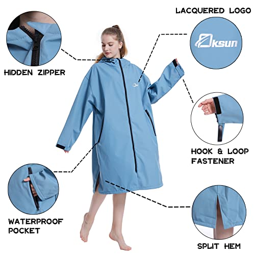 Oksun Oversized Waterproof Swim Parka: Windproof Warm Swimming Coat - Water Resistant Jacket - Thin Fleece Lined Surf Poncho (L-XL, Blue) - Image 3