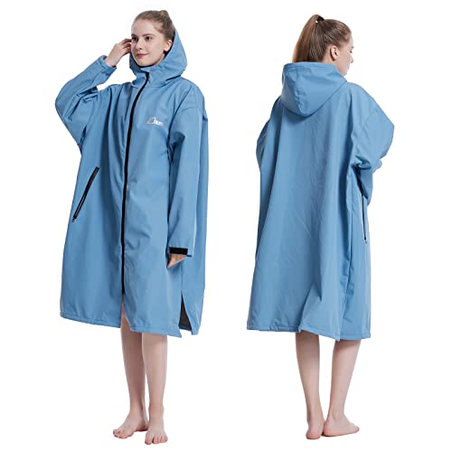 Oksun Oversized Waterproof Swim Parka: Windproof Warm Swimming Coat - Water Resistant Jacket - Thin Fleece Lined Surf Poncho (L-XL, Blue) - Image 1