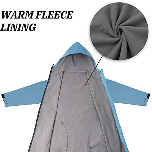 Oksun Oversized Waterproof Swim Parka: Windproof Warm Swimming Coat - Water Resistant Jacket - Thin Fleece Lined Surf Poncho (L-XL, Blue) - Image 4