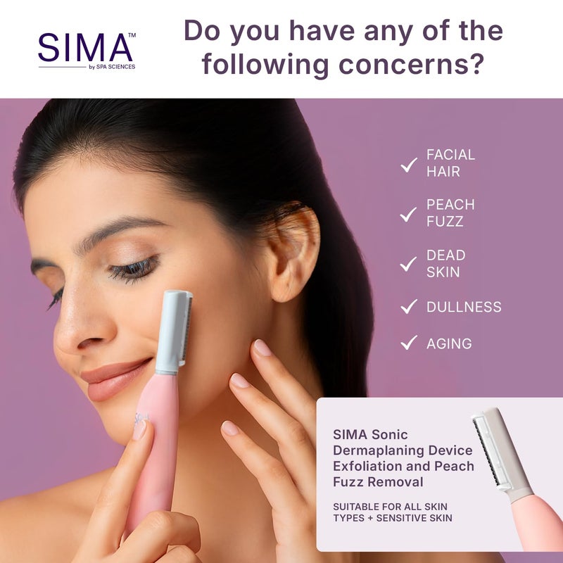 SPA SCIENCES - SIMA Patented Dermaplane Razor for Women Face â€“ Painless 2-in-1 Facial Exfoliation & Peach Fuzz Hair Removal â€“ Anti-Aging â€“ 3 Speeds â€“ Rechargeable â€“ 7 Weeks Treatment - Image 3