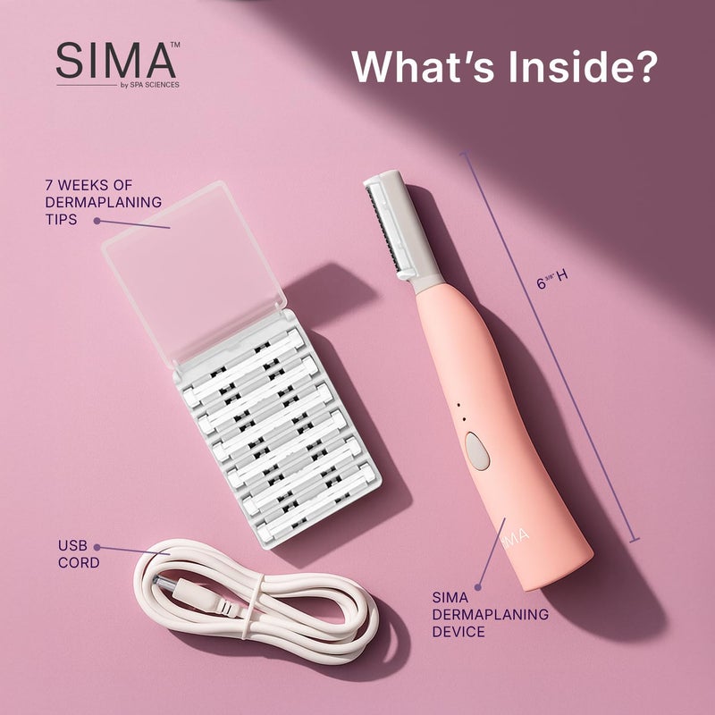 SPA SCIENCES - SIMA Patented Dermaplane Razor for Women Face â€“ Painless 2-in-1 Facial Exfoliation & Peach Fuzz Hair Removal â€“ Anti-Aging â€“ 3 Speeds â€“ Rechargeable â€“ 7 Weeks Treatment - Image 4