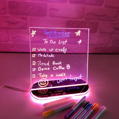 SNOOGG LED Message Board 8 x 10 Acrylic Writing Board with Dual Color LED Base Erasable Light Board for Room Decor Office Notes Creative Messages Gift Idea Reusable Writing Surface - Image 1