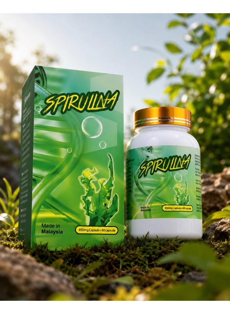 Spirulina 450mg Food Supplement, 60 Capsules – Plant-Based Daily Nutrition & Wellness Support - Image 1
