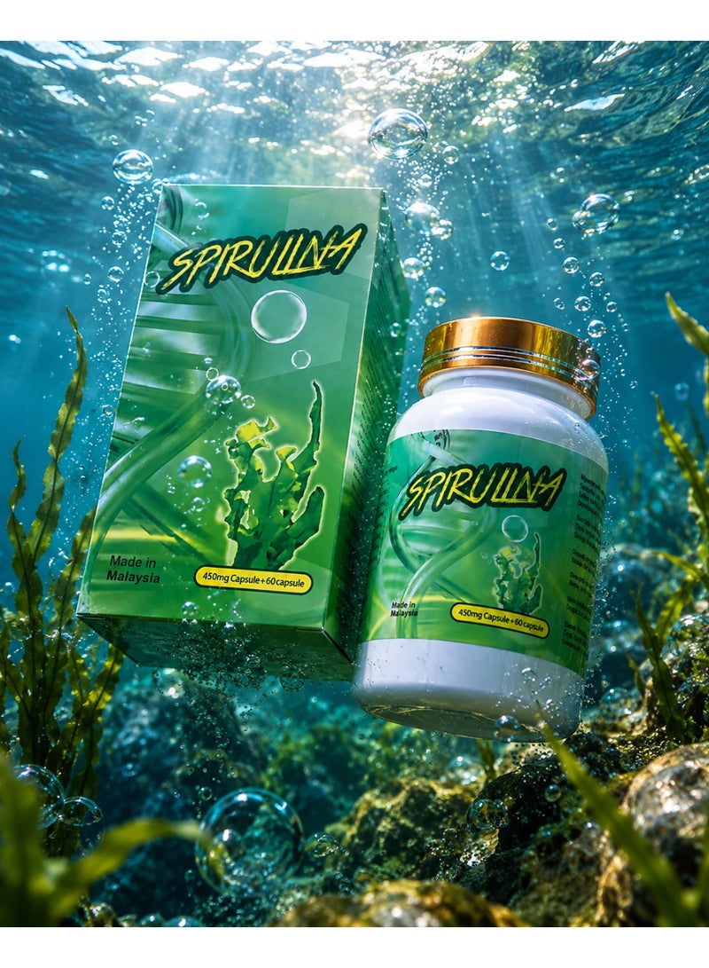 Spirulina 450mg Food Supplement, 60 Capsules – Plant-Based Daily Nutrition & Wellness Support - Image 3